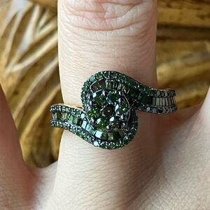 Natural Green Diamond Sterling Silver Ring Size 6